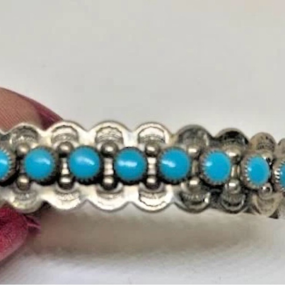 Native American Nickel Silver Turquoise Cuff Bracelet Vintage